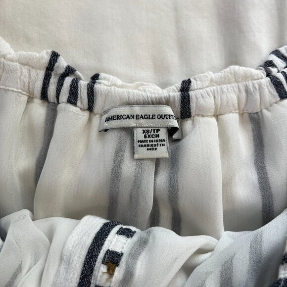 American Eagle White Black Stripe Boho Flare Sleeve Romper | Size XS - Picture 5 of 7